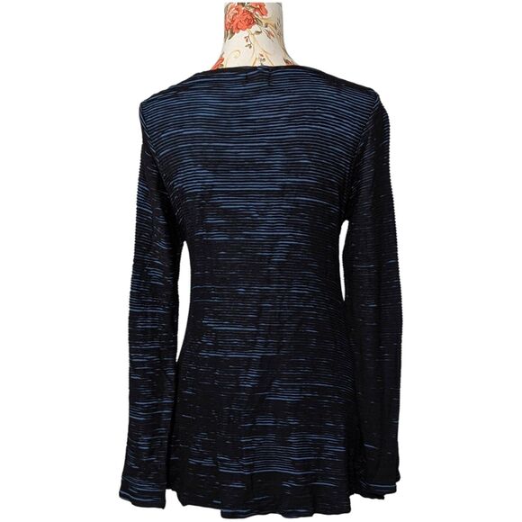 Yoga Works Size Small Blue Black Textured Tunic Handkerchief Hem Long Sleeve - Picture 3 of 10